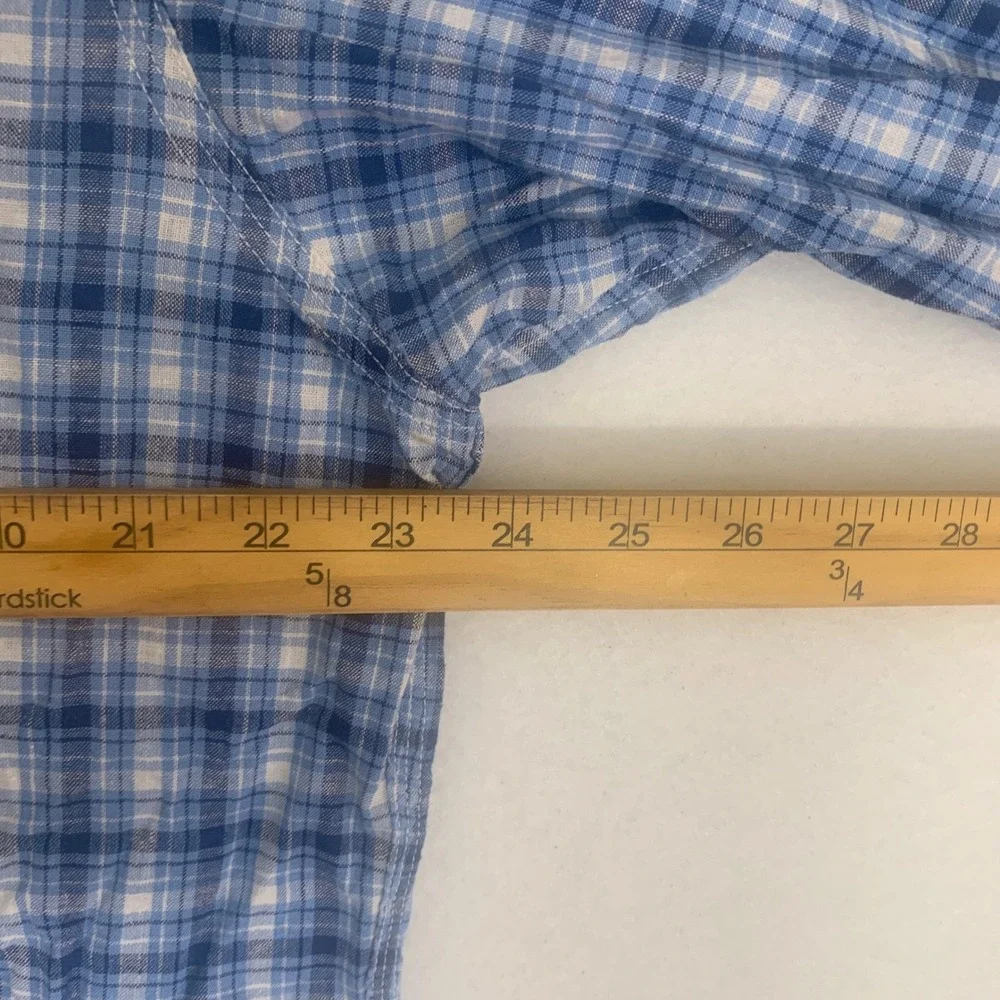 Vtg 90s Polo Ralph Lauren The Active Workshirt Blue‎ Plaid Linen Cotton Blend L